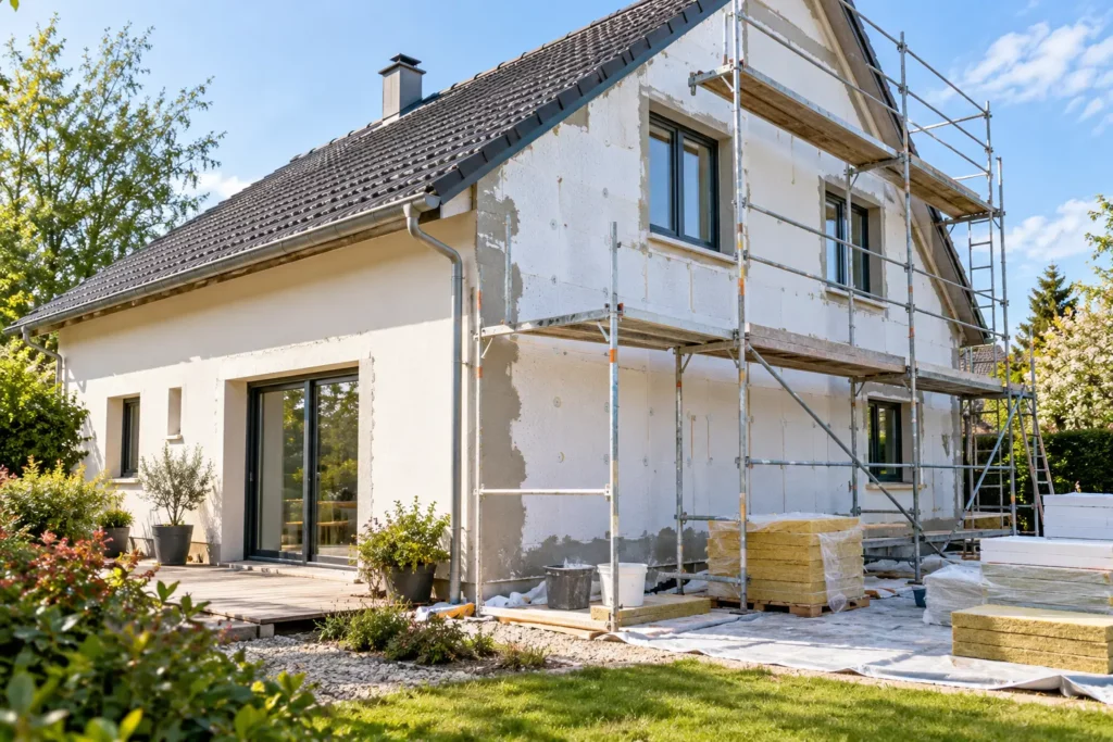 Illustration de travaux de rénovation énergétique d’une maison