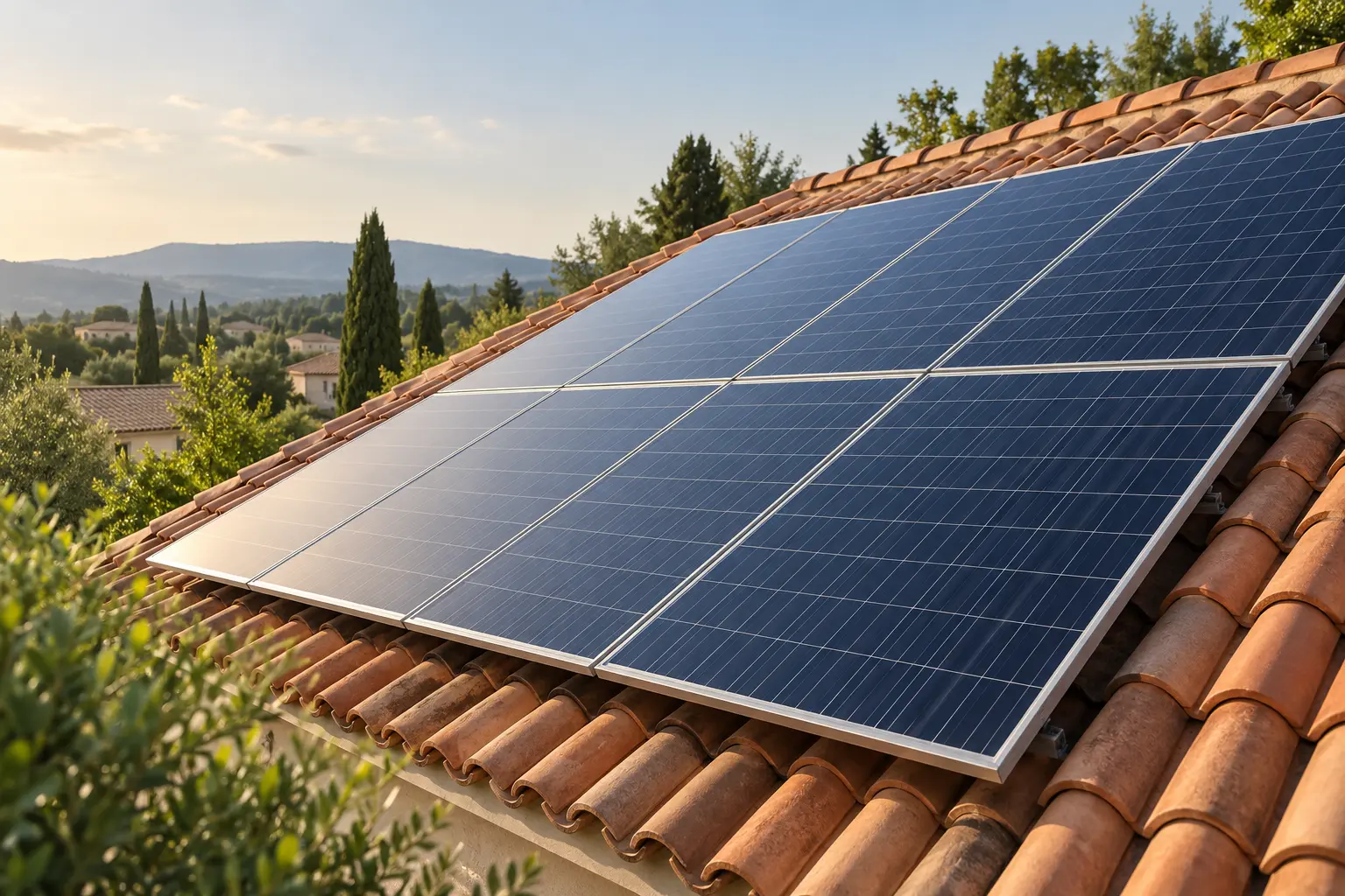 Illustration de panneaux photovoltaïques installés sur une toiture en tuiles