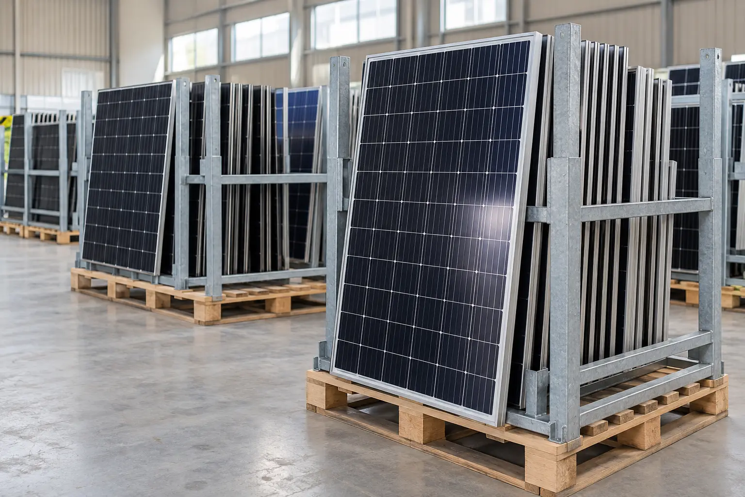 Illustration de panneaux photovoltaïques préparés pour leur collecte